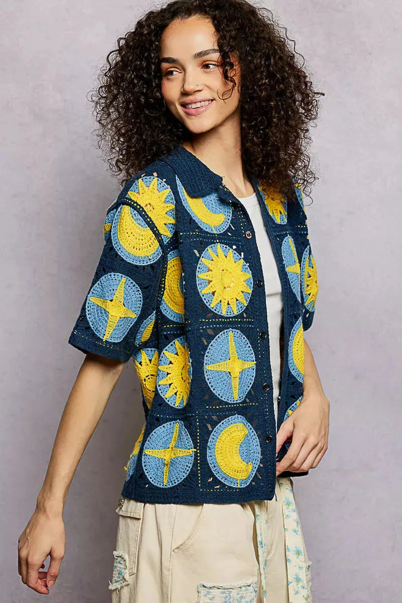 POL Openwork Short Sleeve Crochet Shirt  Style Ratio