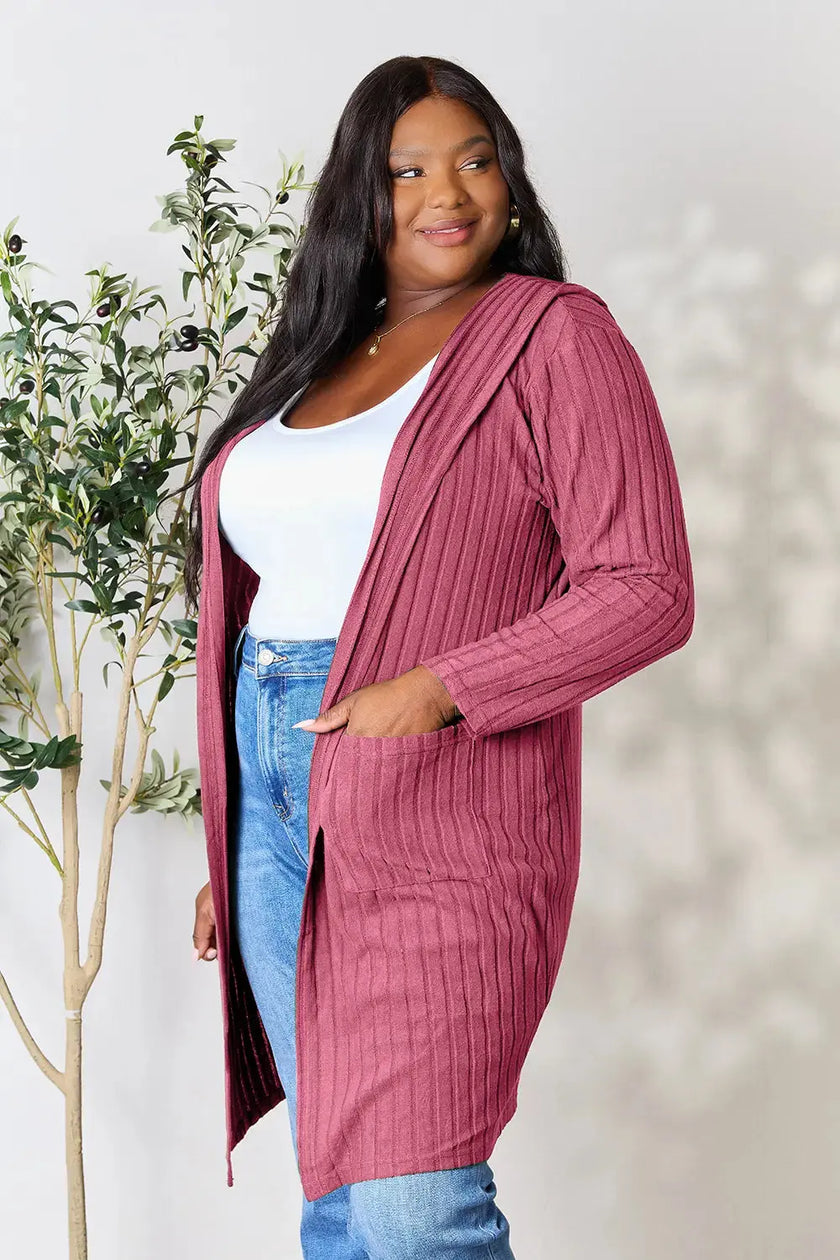 Basic Bae Full Size Hooded Sweater Cardigan  Style Ratio