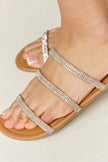 WILD DIVA Rhinestone Three-Strap Flat Sandals  Style Ratio