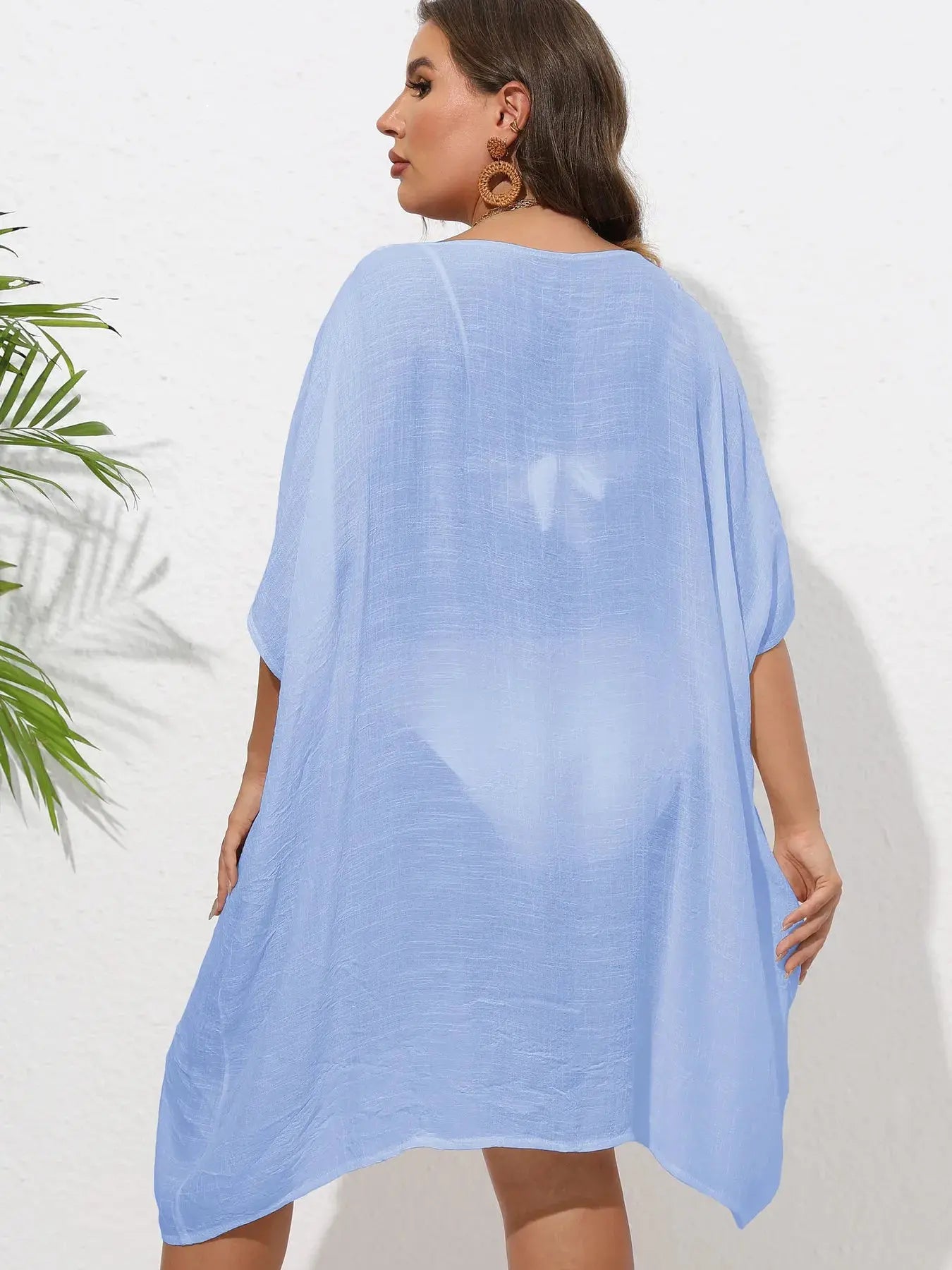 Crochet Trim V-Neck Beach Cover Up  Style Ratio