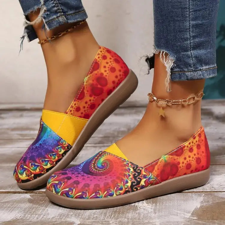 Bohemian Spiral Print Multicolor Slip-Ons  Style Ratio