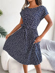 Floral Print Pleated Midi Dress with Belt  Style Ratio