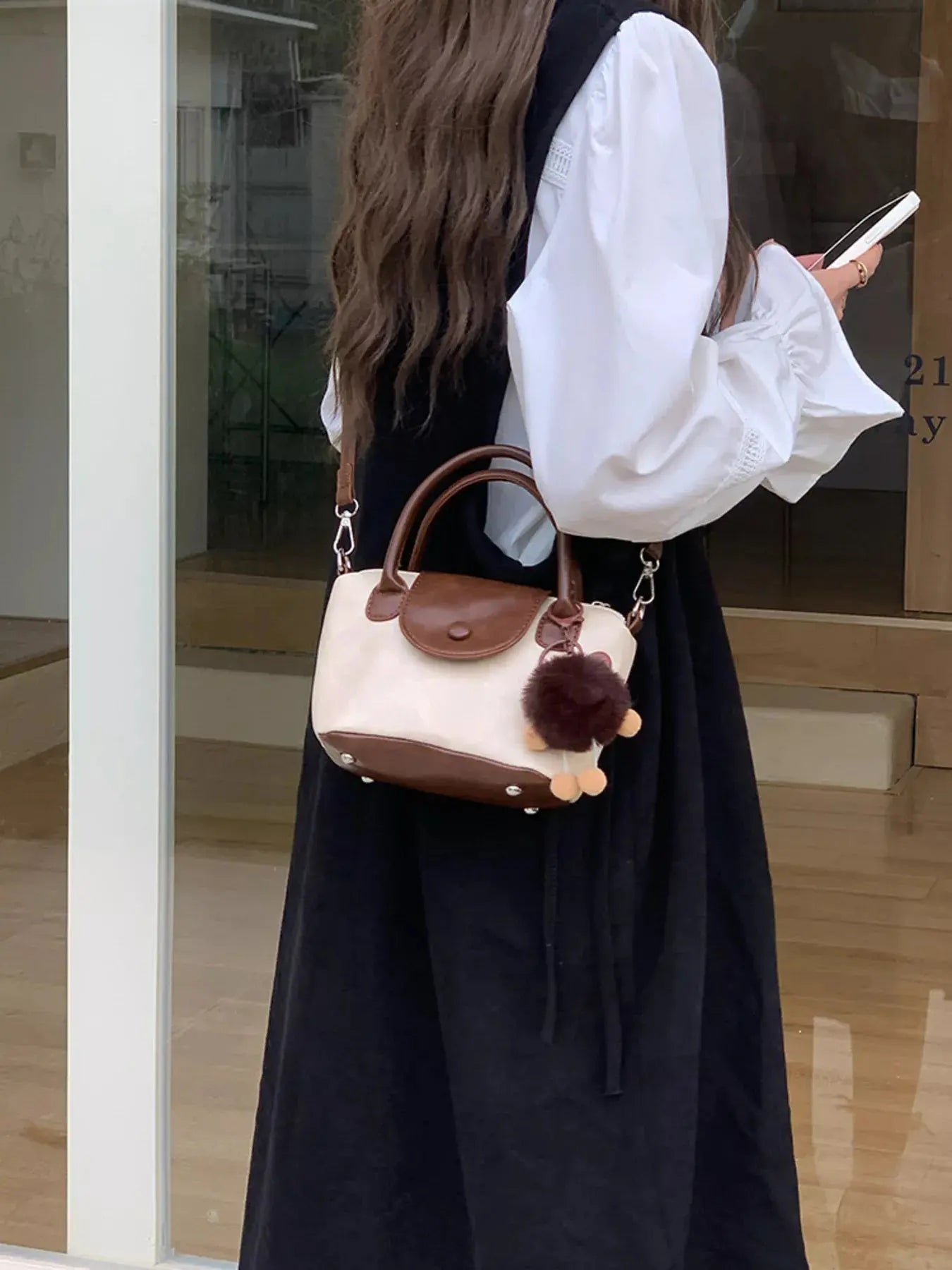 Two-Tone Flap Decor Crossbody Bag with Charm  Style Ratio