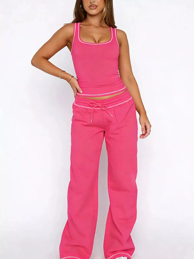 Scoop Neck Tank Top and Drawstring Pants Loungewear  Style Ratio