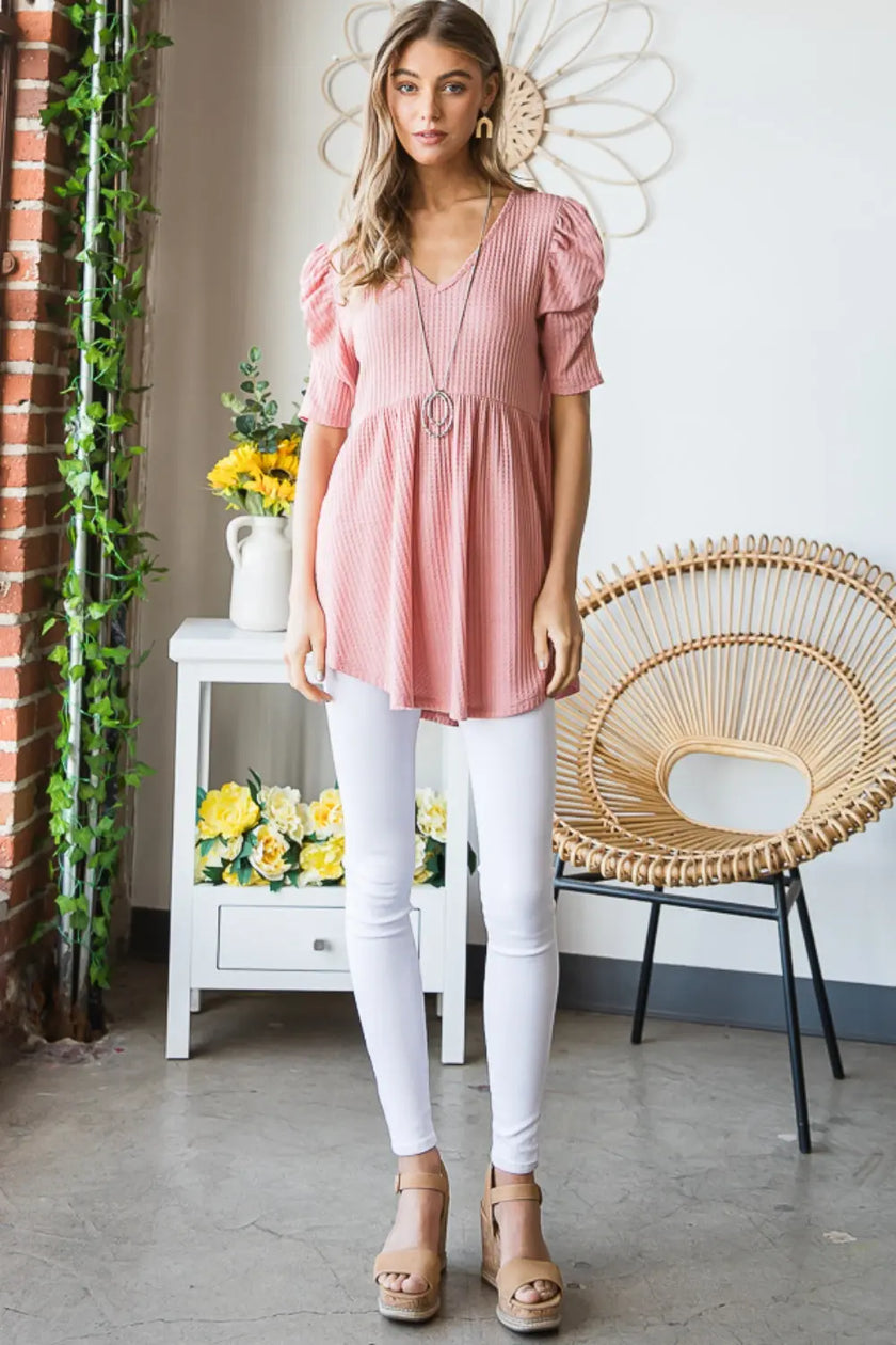 Heimish Knit V-Neck Babydoll Top  Style Ratio