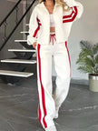 Full Size Contrast Stripe Zip Up Jacket and Pants Set  Style Ratio