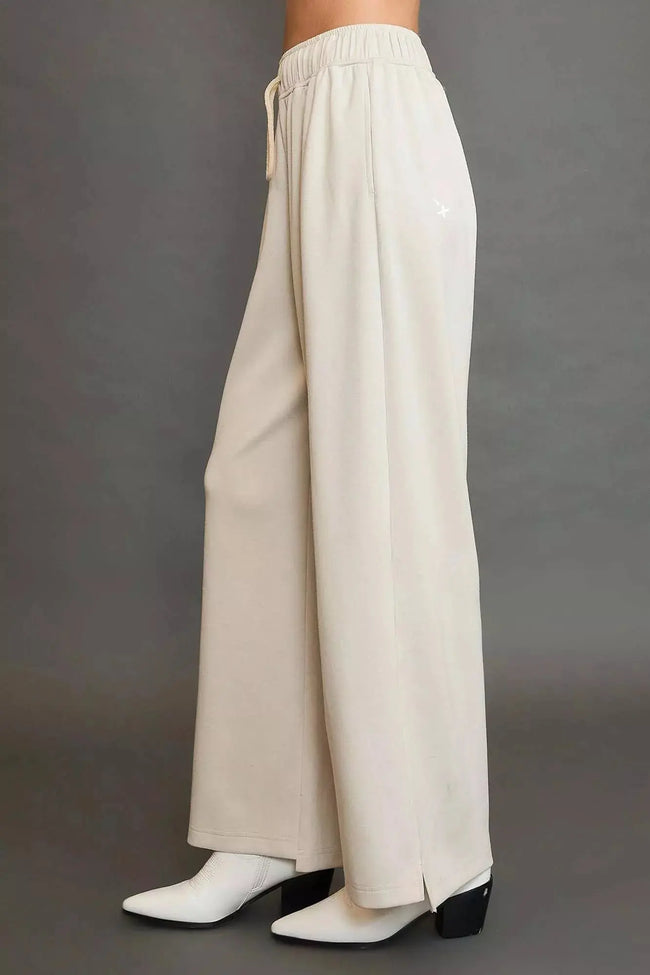 Umgee Elastic Drawstring Waistband Wide Leg Pants  Style Ratio