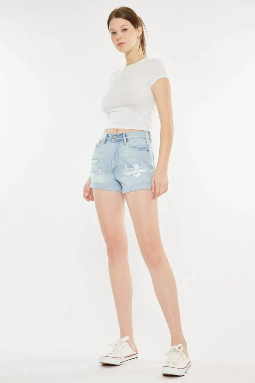 Kancan High Rise Repaired Mom Denim Shorts  Style Ratio