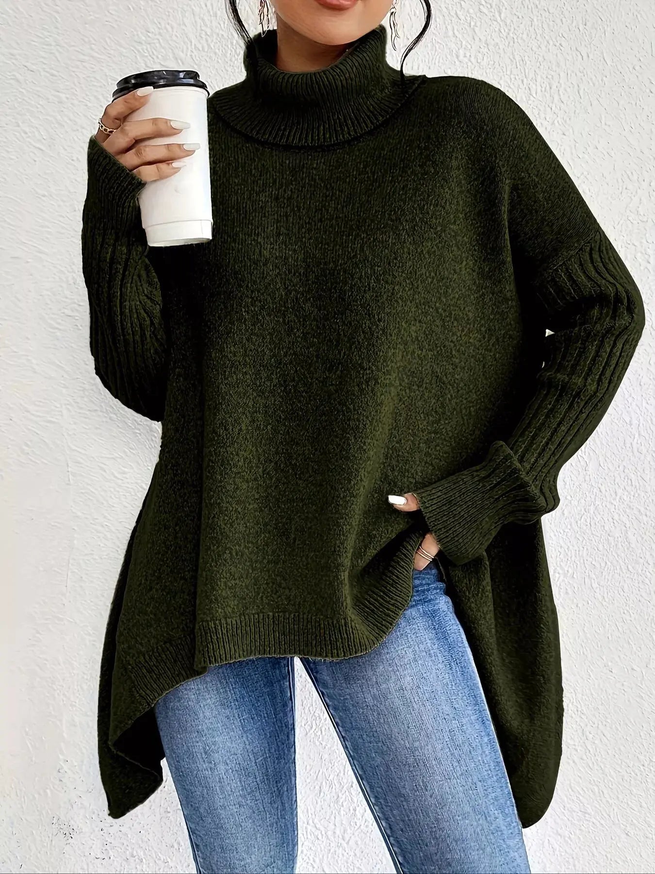 Turtleneck High-Low Hem Sweater  Style Ratio