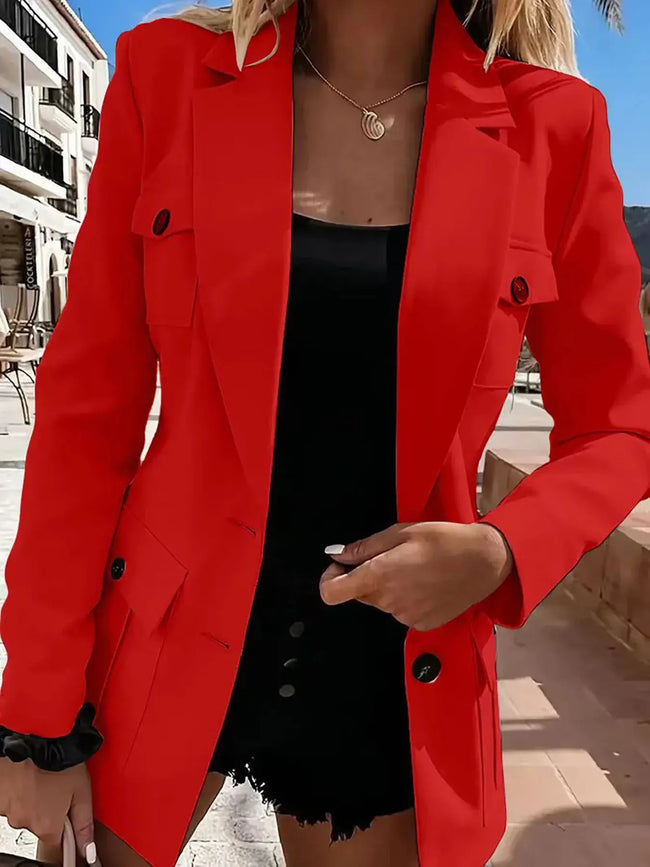 Lapel Collar Long Sleeve Blazer  Style Ratio