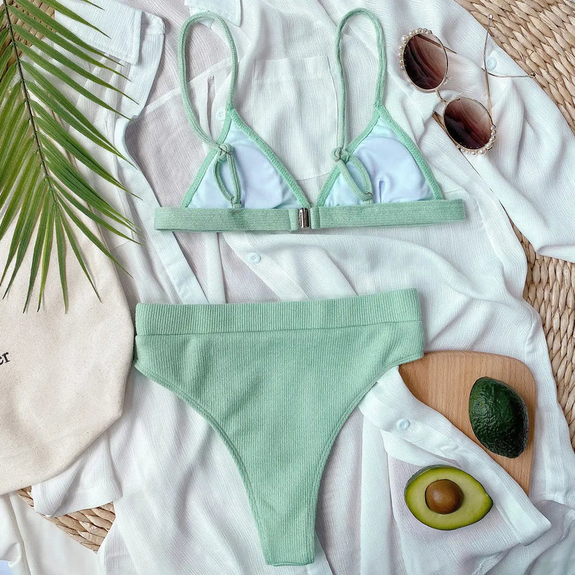 Spaghetti Strap Ribbed Bikini  Style Ratio