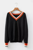 Contrast Striped Trim V Neck Varsity Sweater  Style Ratio
