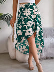 Floral Print Ruffle Hem Asymmetrical Skirt  Style Ratio