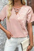 Leopard Jacquard Patchwork Crisscross V Neck Short Sleeve Blouse  Style Ratio