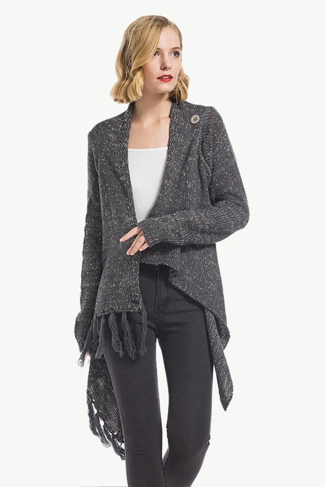 Angel Wings One-Button Tassel Tie Asymmetrical Hem Cardigan  Style Ratio