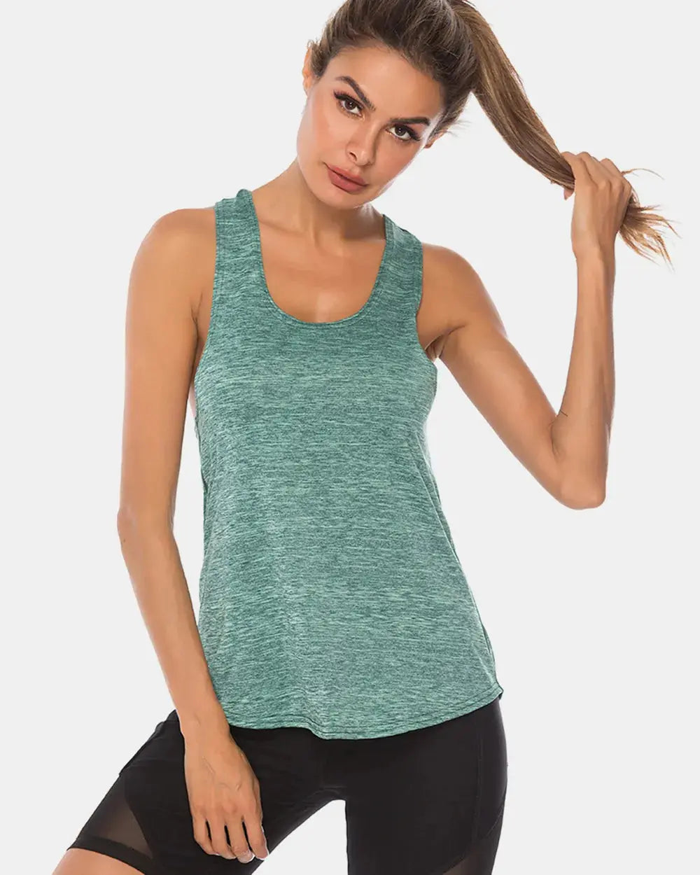 Full Size Scoop Neck Wide Strap Active Tank  Style Ratio