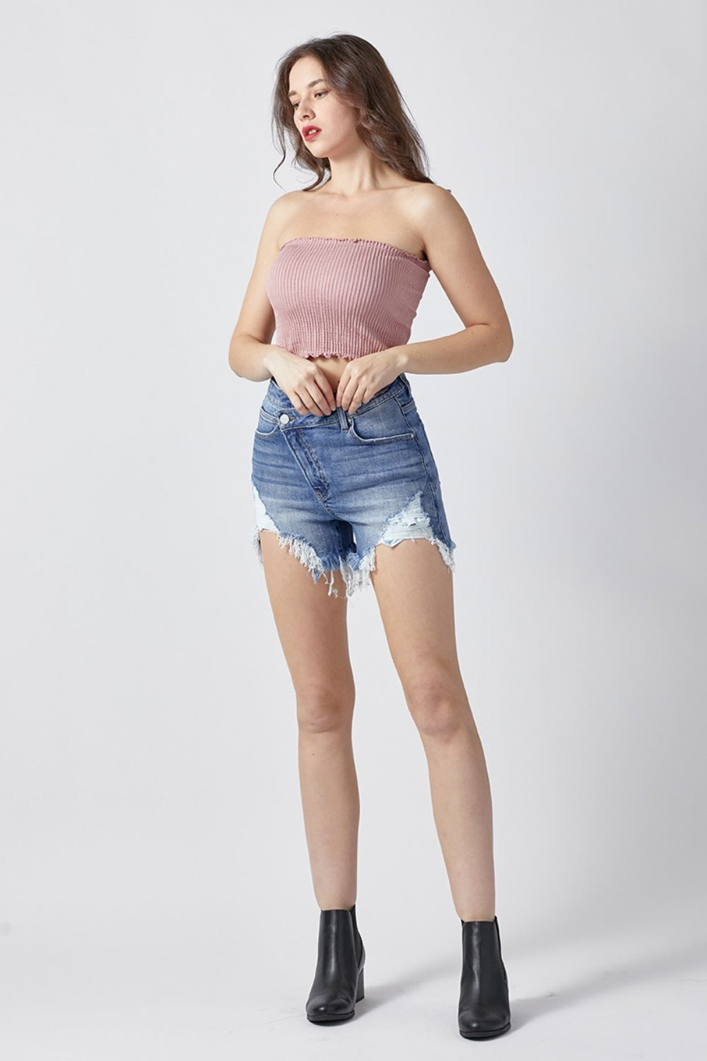 Asymmetrical Waist Denim Shorts