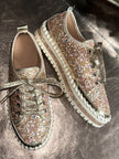 Lace Up Sequin Round Toe Platform Sneakers  Style Ratio