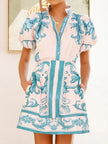 Printed Puff Sleeve Top and Skirt Set  Style Ratio