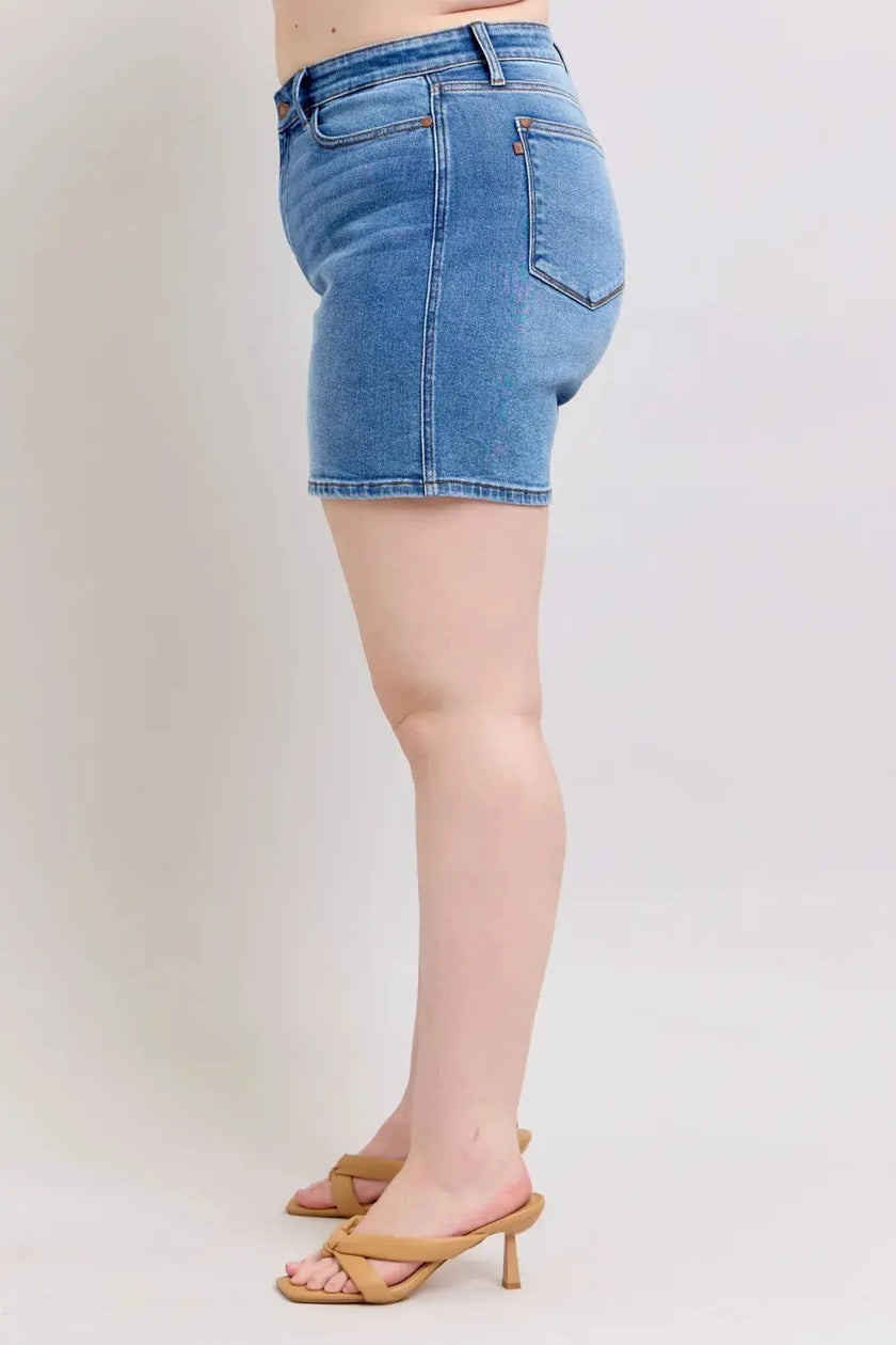 Judy Blue Full Size 2 Button Denim Shorts with Pockets Plus Size  Style Ratio