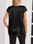 Satin V-Neck Short Sleeve Blouse  Style Ratio