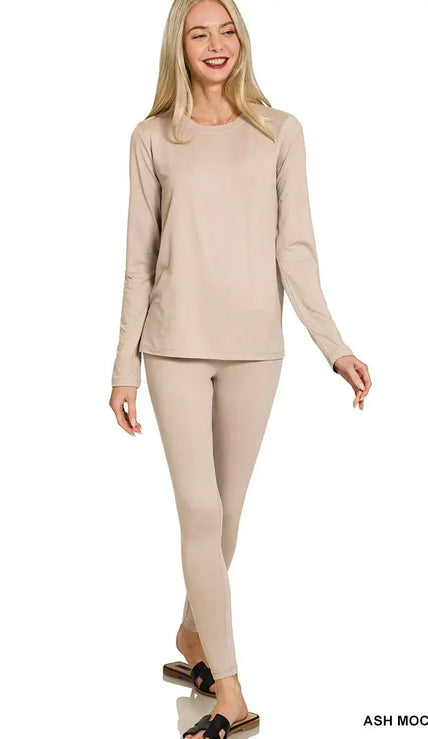 Zenana Microfiber Round Neck Top and Leggings Loungewear  Style Ratio