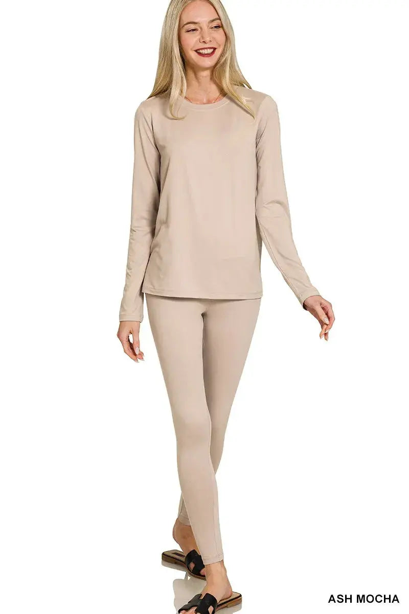 Zenana Microfiber Round Neck Top and Leggings Loungewear  Style Ratio