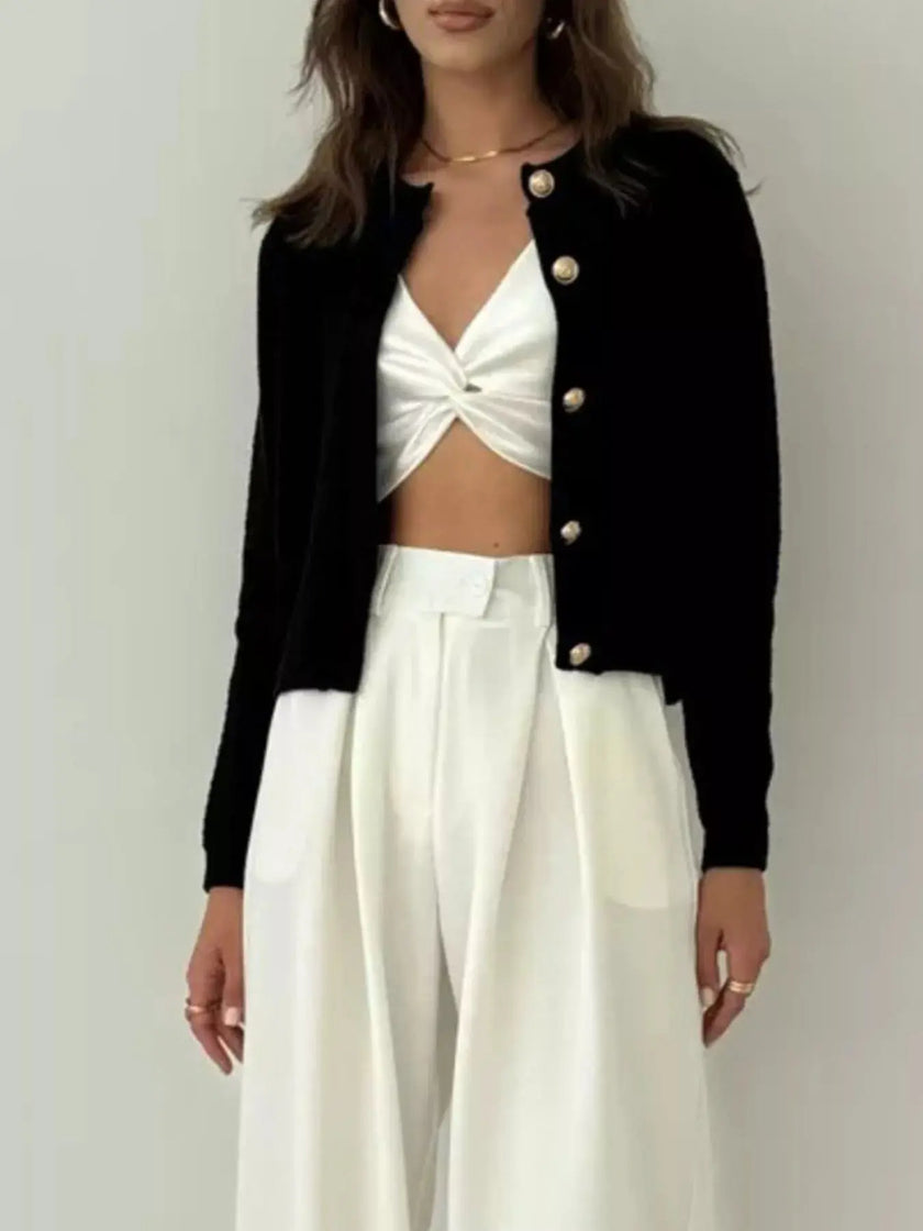 Button Up Texture Knit Cardigan  Style Ratio