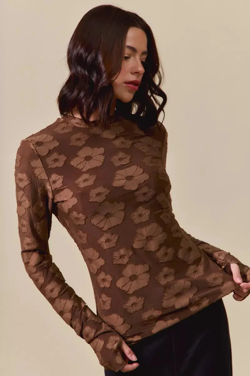 SO ME Stretched Jacquard Long Sleeve Top  Style Ratio