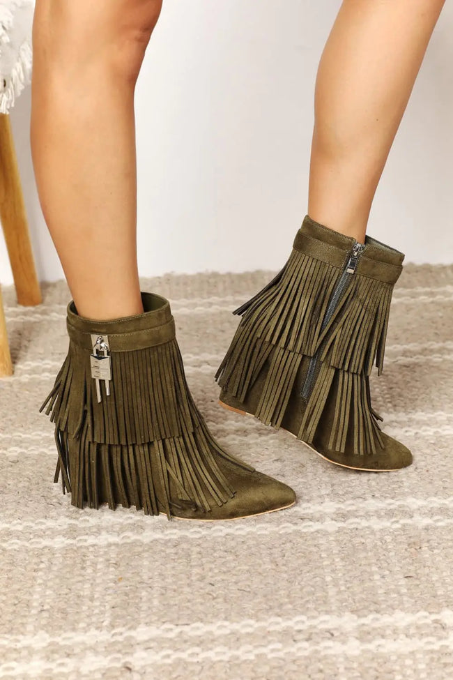 Legend Women's Tassel Wedge Heel Ankle Booties  Style Ratio