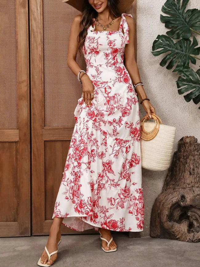 Floral Print Tie Strap Maxi Dress  Style Ratio