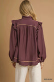 Umgee Ruffle Shoulder Long Sleeve Blouse  Style Ratio