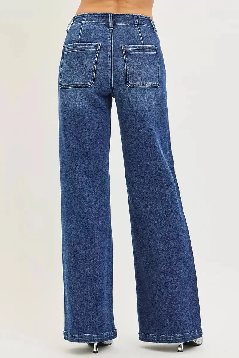RISEN High Rise Wide Leg Slanted Pocket Jeans  Style Ratio