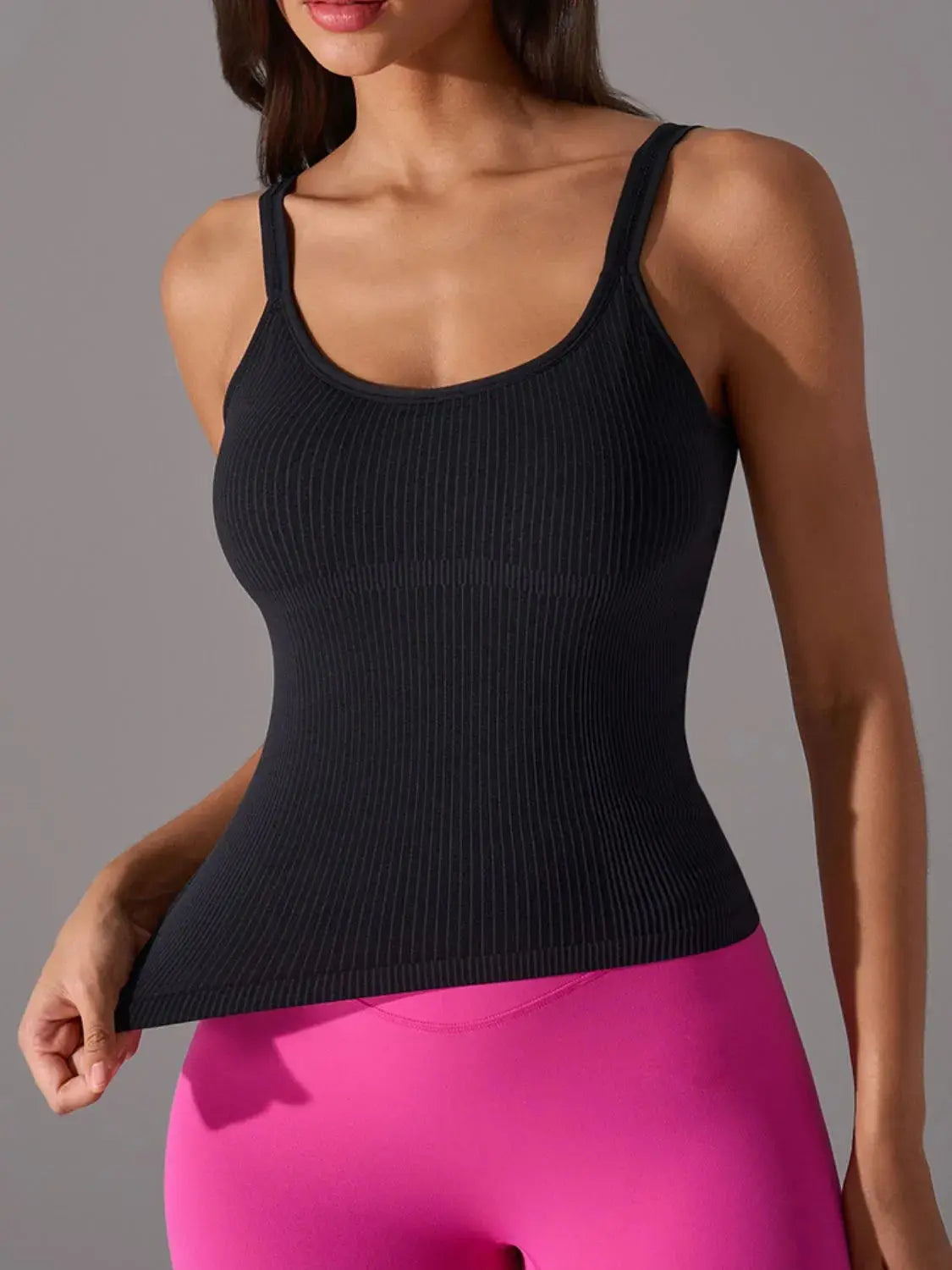 Scoop Neck Active Tank with Detachable Chest Pads  Style Ratio