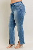 Judy Blue Full Size High Waist Vintage Wash Front Seam & Slit Straight Plus Size  Style Ratio