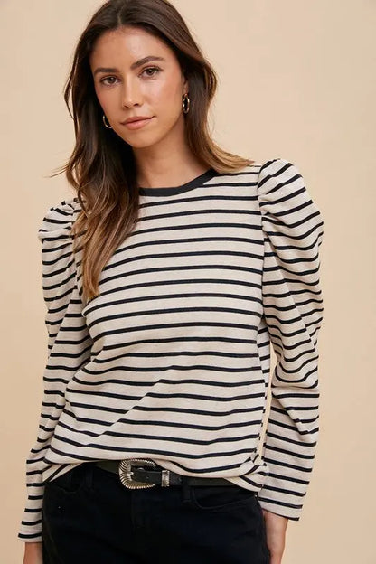 Annie Wear Puff Sleeve French Terry Blouse Trendsi