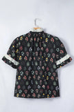Contrast Frilled Trim Short Sleeve Floral Shirt  Style Ratio