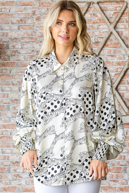 First Love Tiger Print Satin Blouse Trendsi