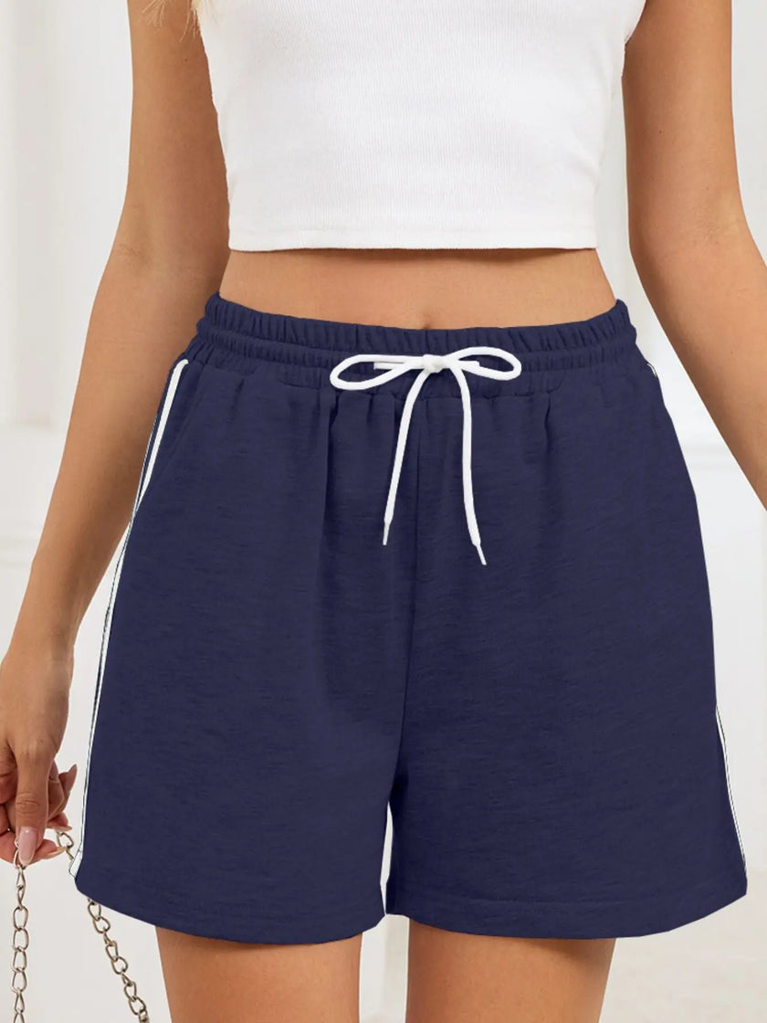 Striped Trim Drawstring Shorts  Style Ratio