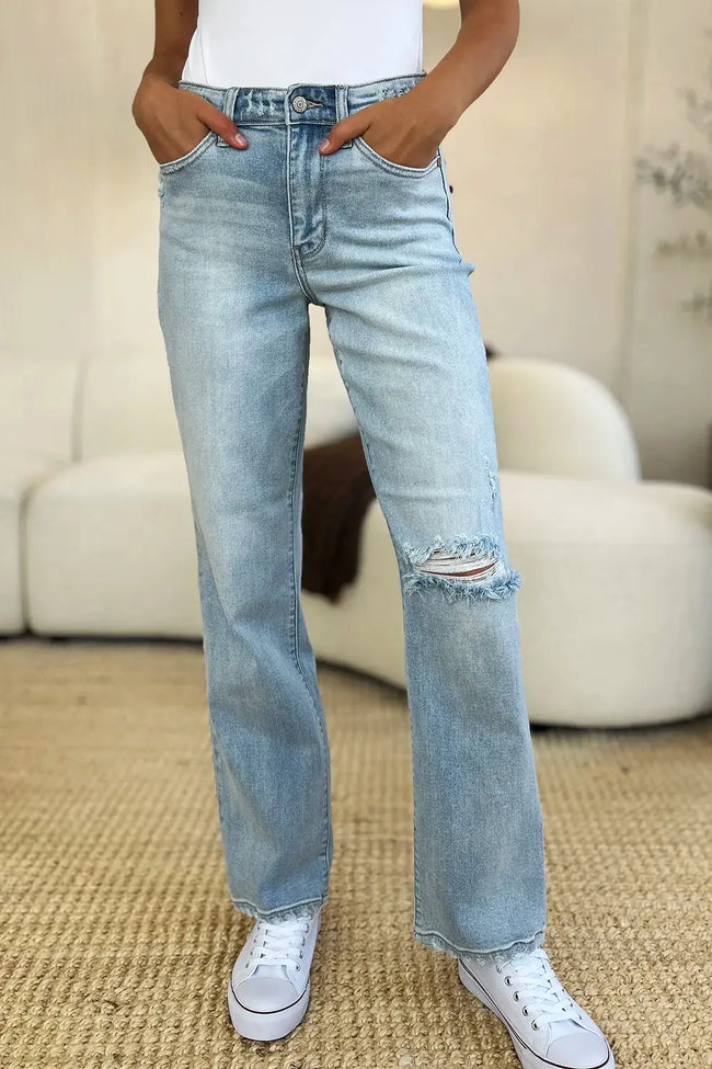 Judy Blue Full Size High Waist Distressed Straight Jeans  Style Ratio