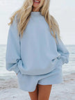 Relaxed Fit Round Neck Sweatshirt and Shorts Set  Style Ratio