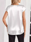 Satin V-Neck Short Sleeve Blouse  Style Ratio