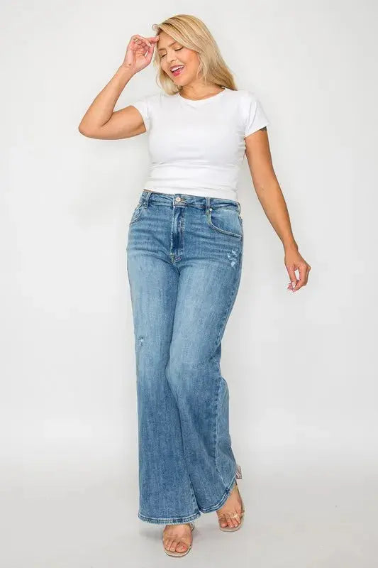 bytos Full Size High Rise Wide Leg Jeans with Pockets  Style Ratio