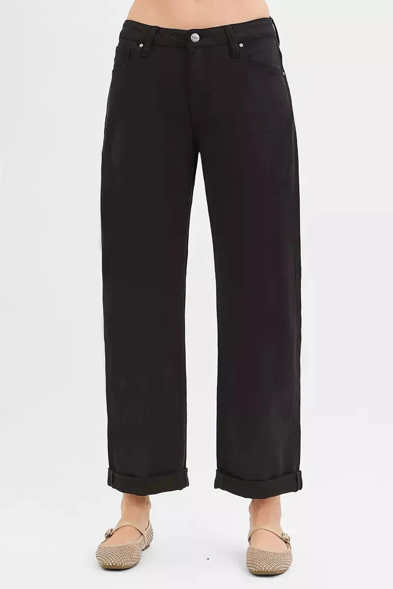 RISEN Tummy Control Mid Rise Ankle Barrel Relaxed Baggy Jeans  Style Ratio