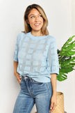 Mandy Ribbed Trim Round Neck Knit Blouse  Style Ratio