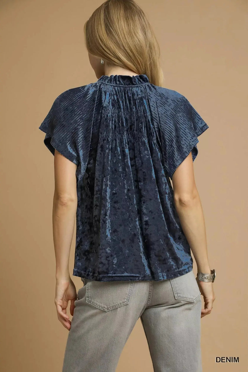 Umgee Crushed Velvet Pleated Blouse  Style Ratio