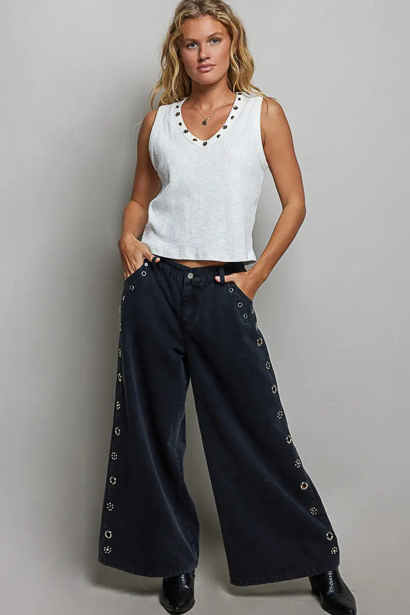 POL Ribbed V-Neck Tank with Stud Point  Style Ratio