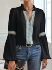 Notched Textured Balloon Sleeve Blouse  Style Ratio