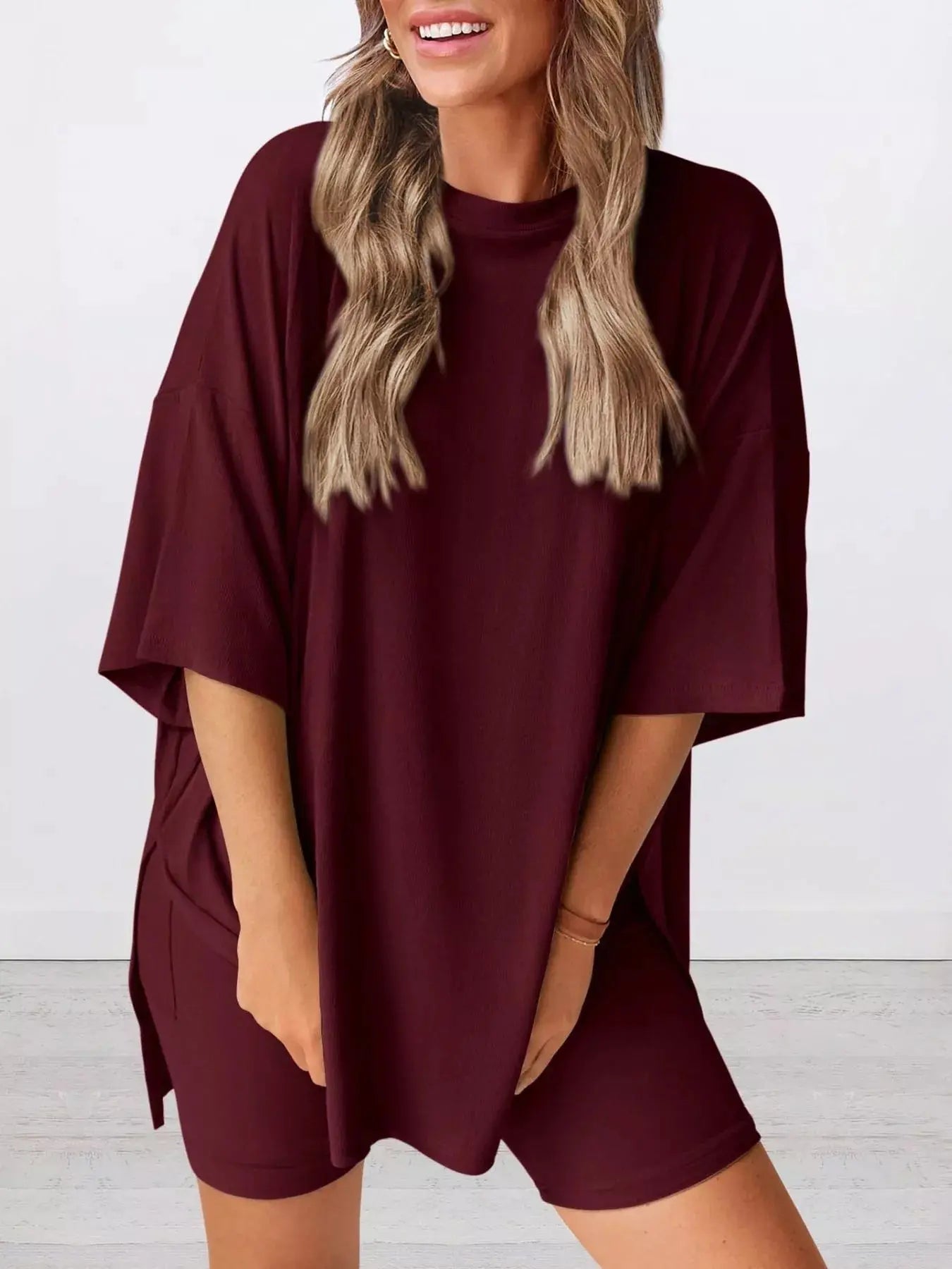 Full Size Relaxed Fit Top and Shorts Two-Piece Set  Style Ratio