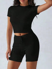 Round Neck Short Sleeve Top and Shorts Loungewear  Style Ratio